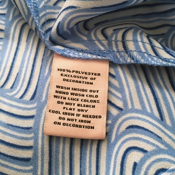 JUICY Couture Blue Waves Tiered Blouse Top Studded Rhinestone Neckline - Picture 9 of 14